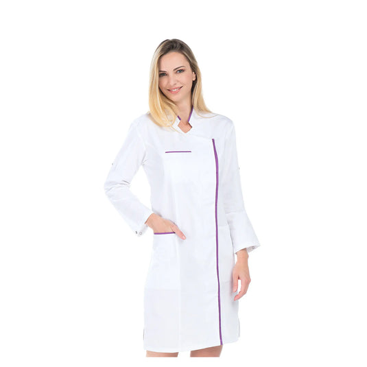 Adeline - Blusa lunga - Maniche lunghe convertibili - Donna - 100 cm My Blouse Sergé-Bianco-Viola-T6-XXXL