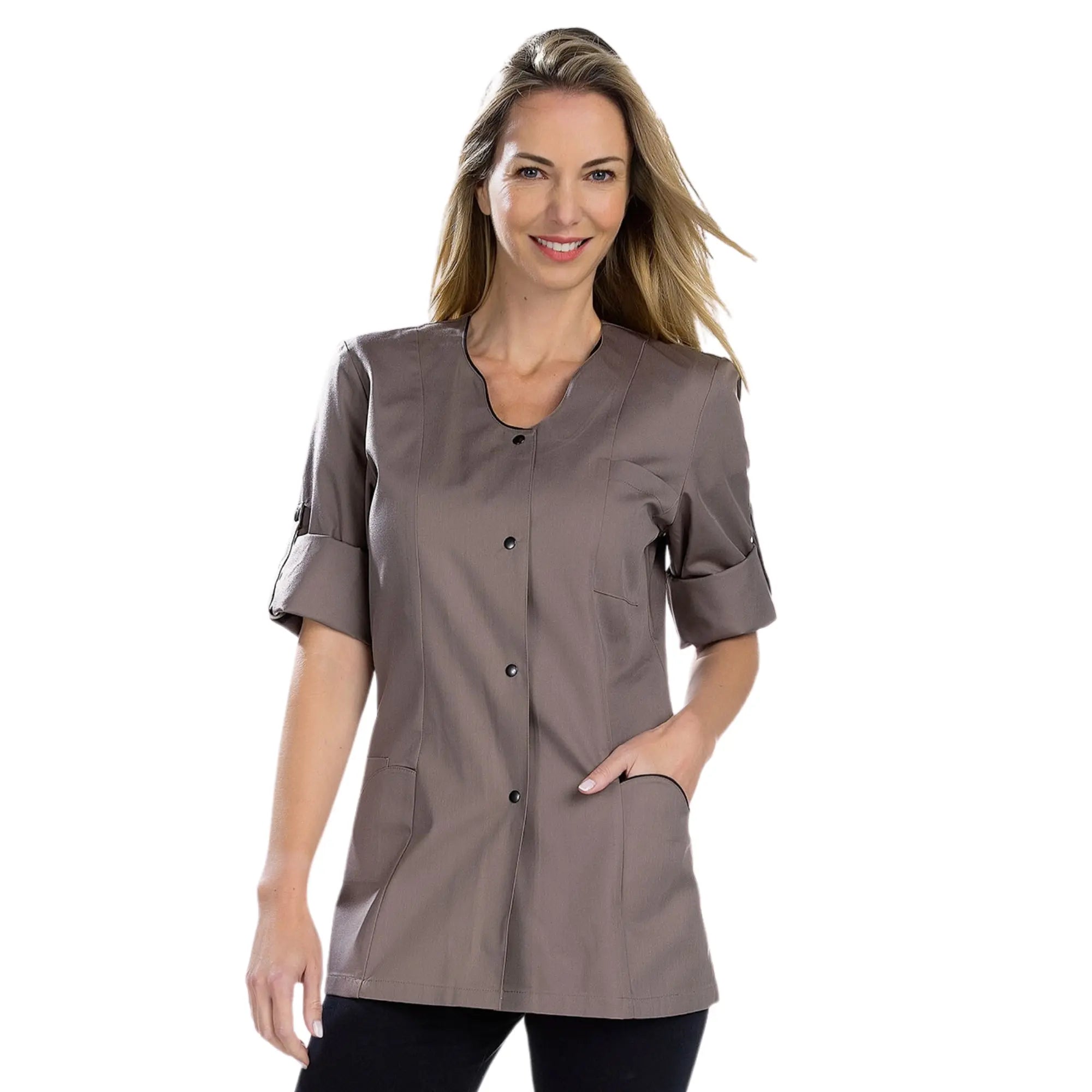 Anaïs - Tunic - Long Sleeves - Women - 75cm My Blouse Twill-Taupe-Black-T6-XXXL
