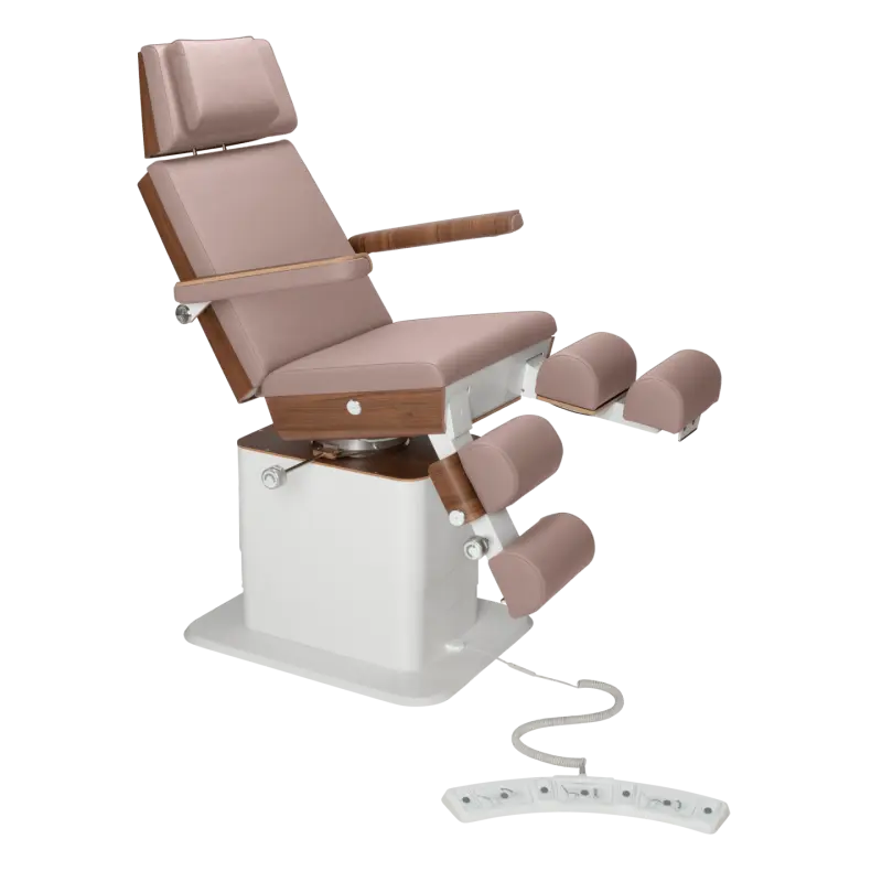 Fauteuil de pédicurie - MOON - Relevage électrique - Filaire - Ruck My Podologie  Taupe-5-moteurs-Noyer