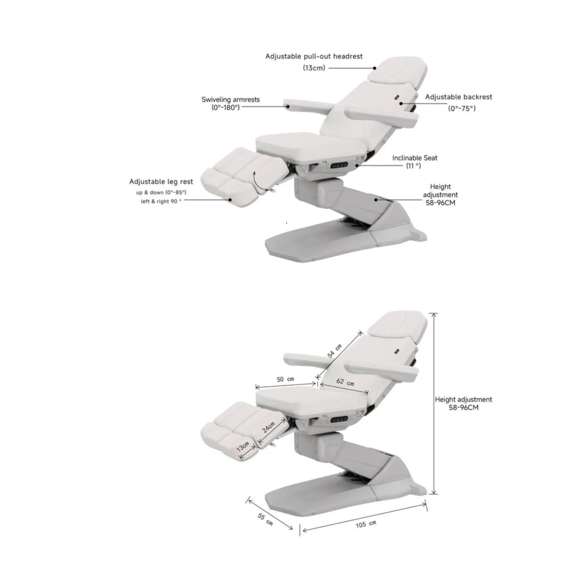 Fauteuil de pédicurie Électrique - 3 moteurs - Révêtement en PU - 2 coloris - Medial+ Weelko Naggura 
