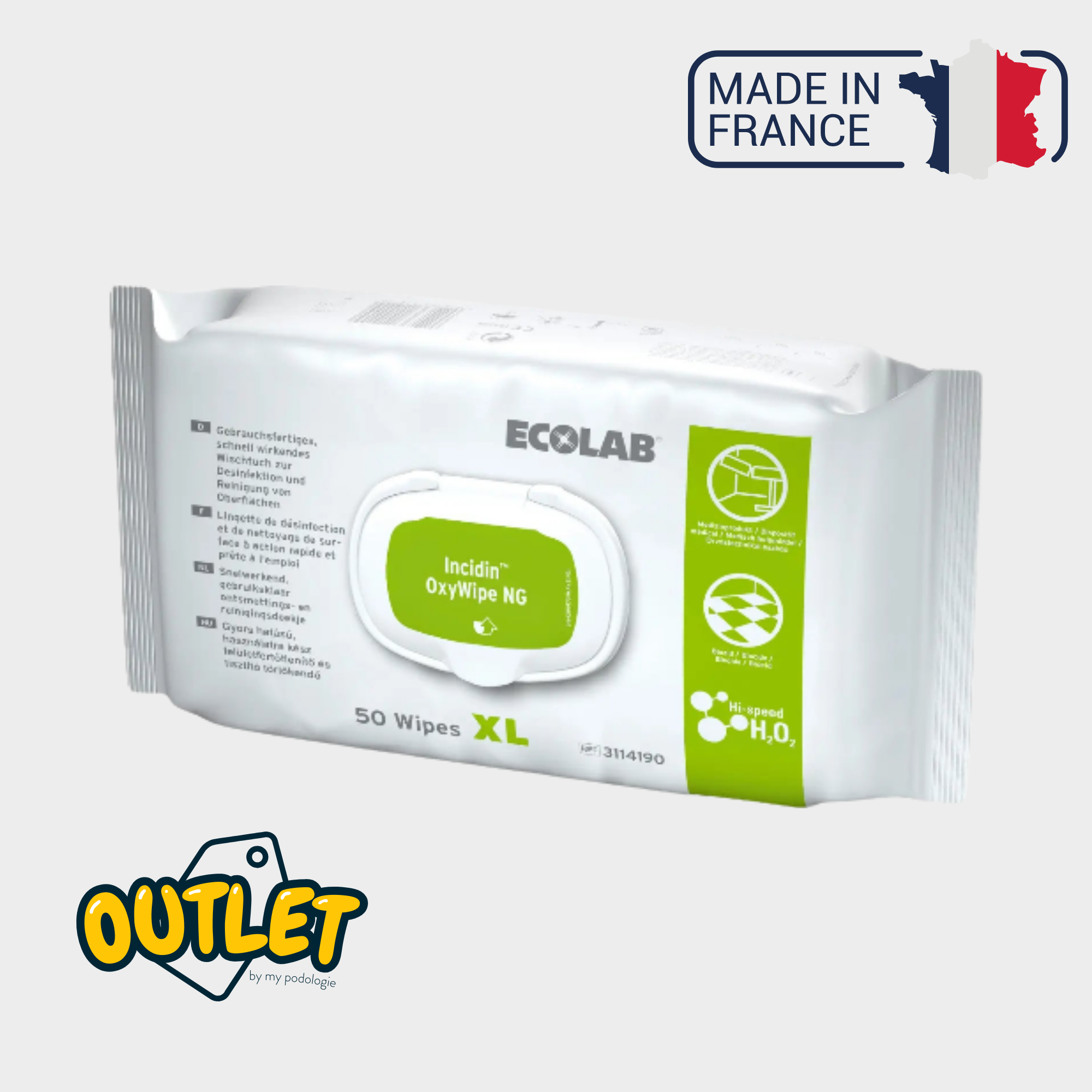 Lingettes Désinfectantes Incidin Oxywipe NG - XL - Ecolab by Anios // Date courte Destockage 