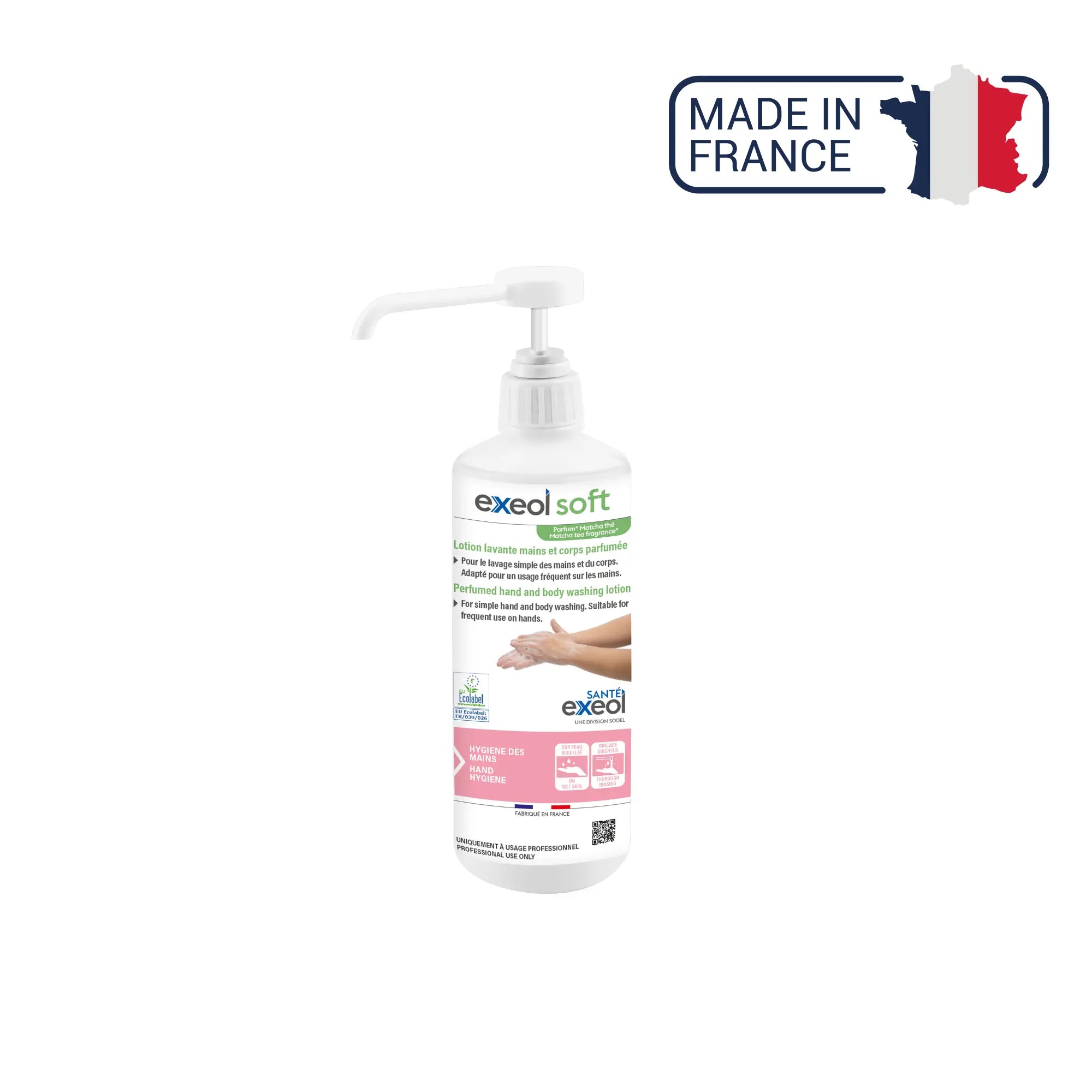 Lotion lavante mains et corps parfum Matcha Thé - Exeol Soft - Sodel Exeol 