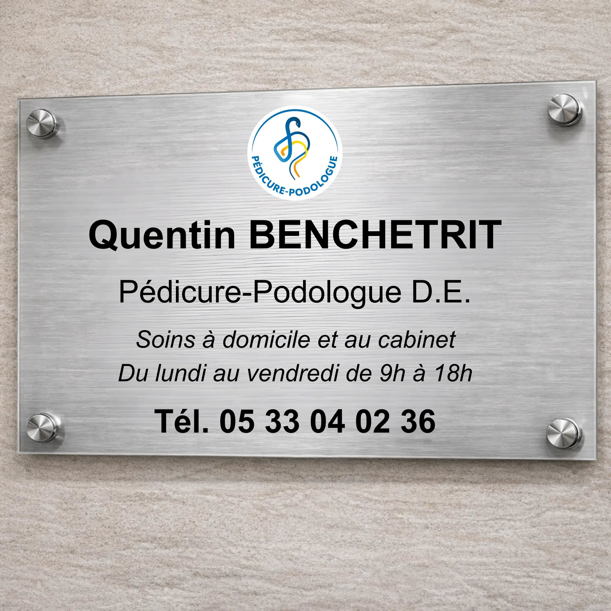 Plaque professionnelle Pédicure-Podologue personnalisable - Sans fixations My Podologie 